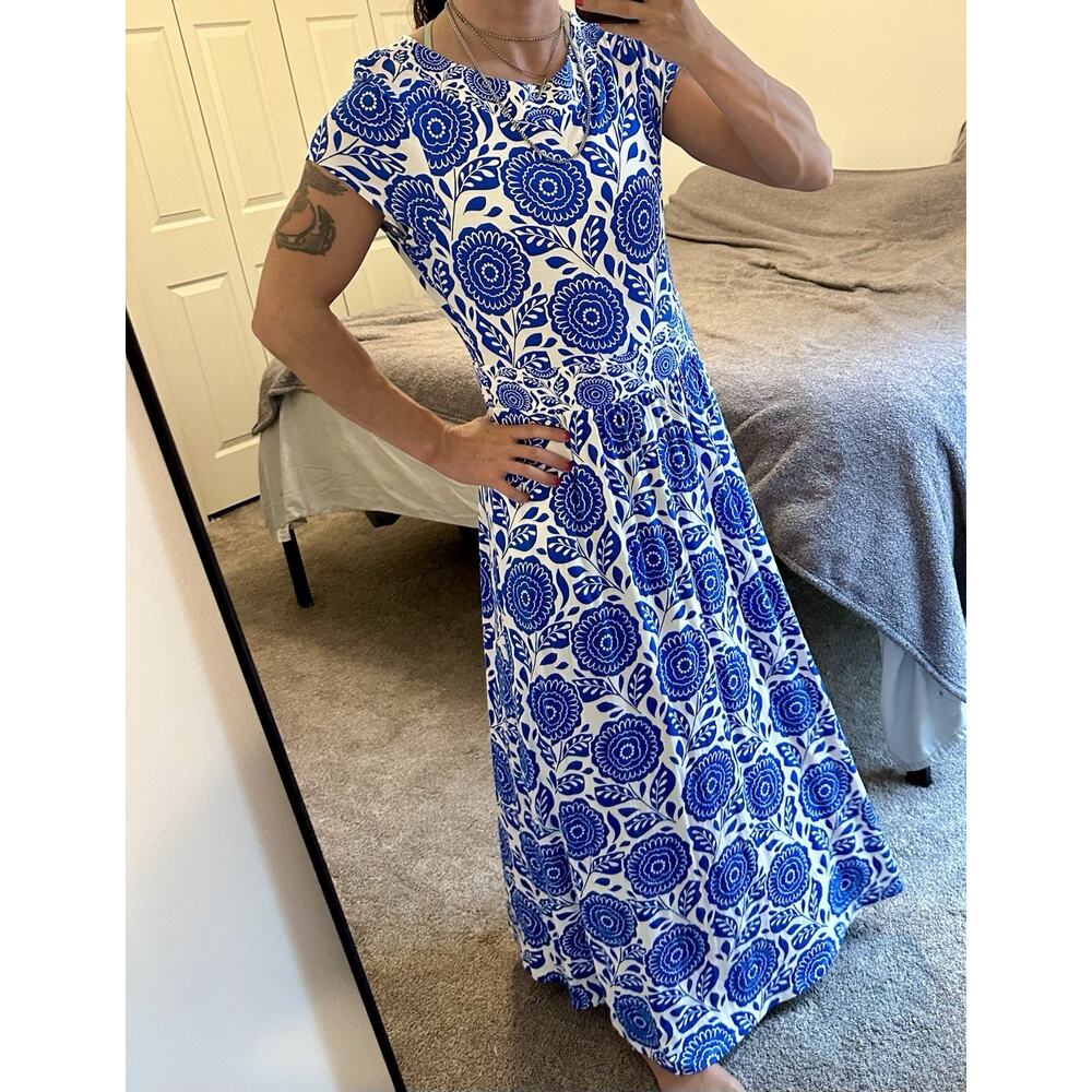 Boden Melanie Jersey Maxi Long Dress Blue White Floral Print Size 10 - Picture 5 of 11